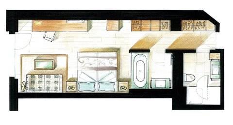 Hotel Le Petit Cervin Zermatt Exterior foto A floor plan of a typical hotel room